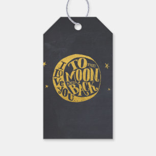 Whimsical Saying With Gold Moon Black Back Gift Tags