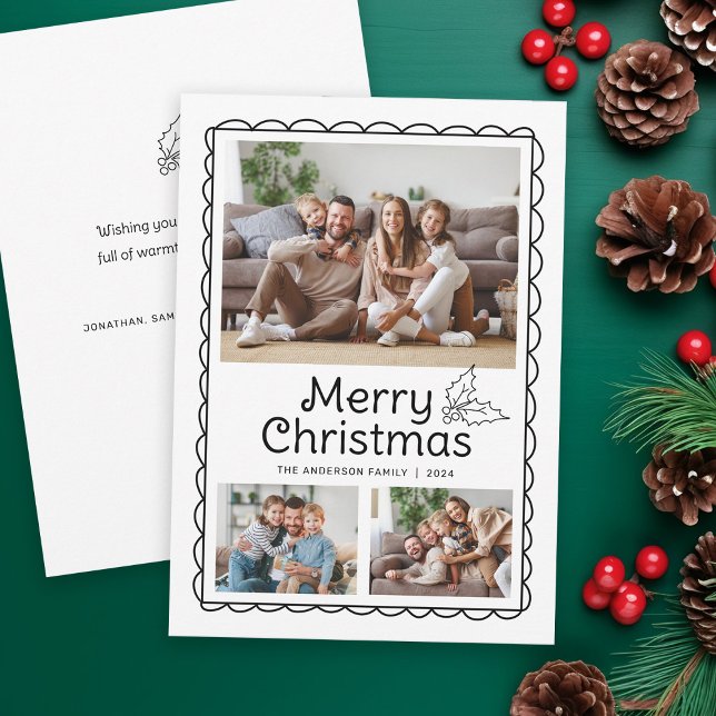 Whimsical Scalloped Doodle Frame Photo Christmas Holiday Card (Creator Uploaded)