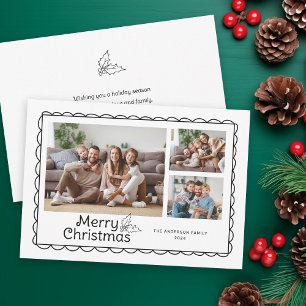 Whimsical Scalloped Doodle Frame Photo Christmas Holiday Card