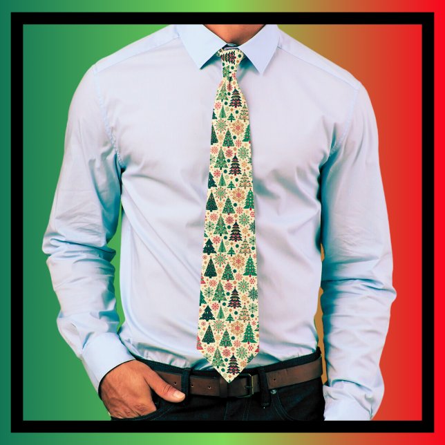 Whimsical Scandi Christmas Trees Snowflakes  Tie (Creator Uploaded)