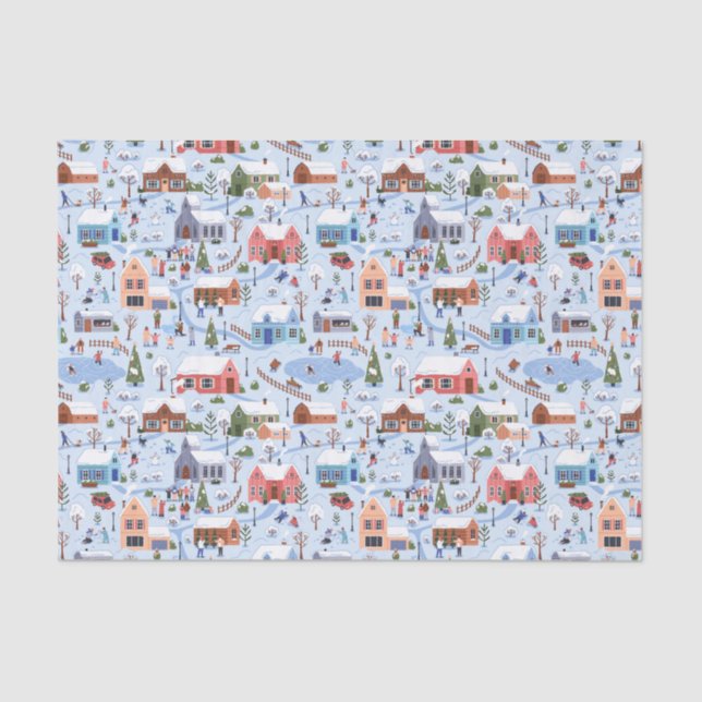 Whimsical Scandi Hygge Christmas Village Pastel  Tissue Paper (Front)