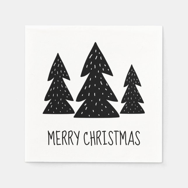 Whimsical Scandi Pine Trees Merry Christmas Napkin (Front)
