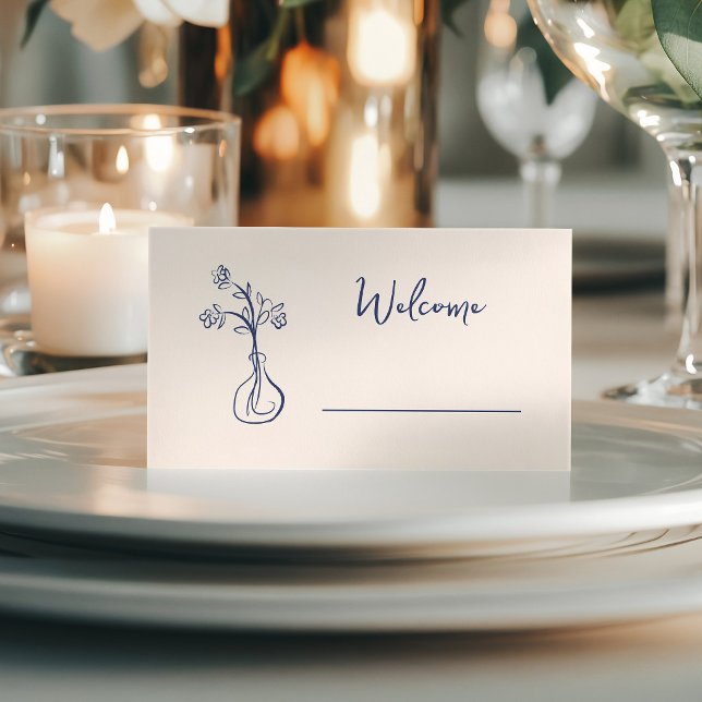 Whimsical Scribble Doodle Hand Drawn Wedding Place Card (blue quirky hand-drawn wedding place cards)