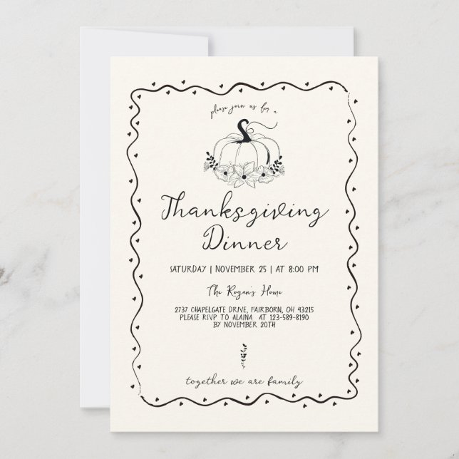 Whimsical Scribble Hand Drawn Pumpkin Thanksgiving Invitation (Front)