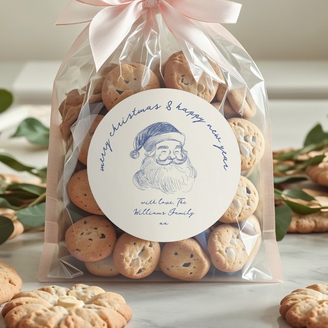 Whimsical Scribble Santa Claus Merry Christmas Classic Round Sticker (Creator Uploaded)