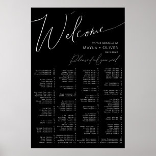 Whimsical Script Black Alphabetical Seating Poster