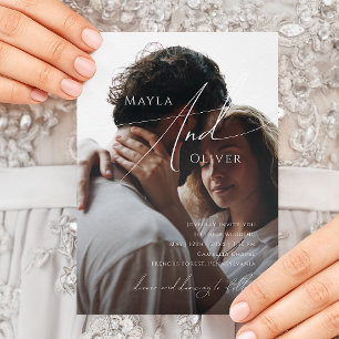 Whimsical Script   Black Casual Photo Wedding Invitation