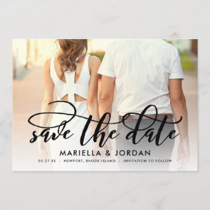 Whimsical Script Black Full Photo Save the Date Invitation