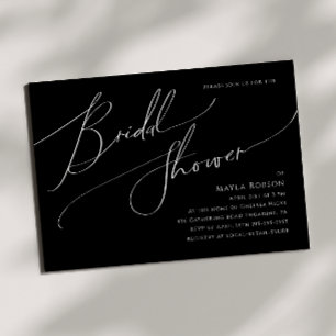 Whimsical Script   Black Horizontal Bridal Shower Invitation