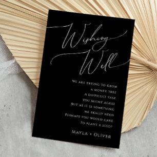 Whimsical Script Black Wedding Wishing Well Enclosure Card
