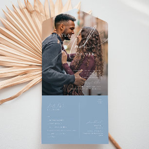 Whimsical Script Blue Casual Photo Seal and Send All In One Invitation