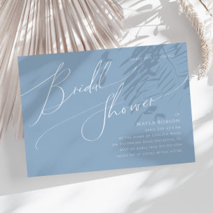 Whimsical Script   Blue Horizontal Bridal Shower Invitation