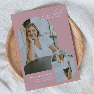 Whimsical Script Blush Pink Arch Photo Graduation Announcement
