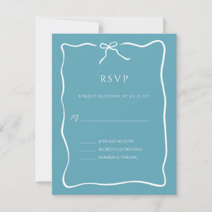 Whimsical Script Border Wedding Blue RSVP Card