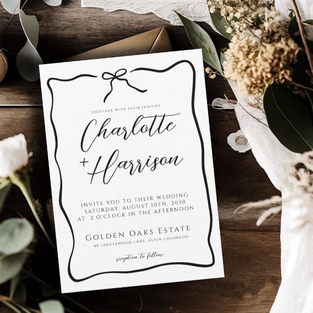 Whimsical Script Border Wedding Invitation (Creator Uploaded)