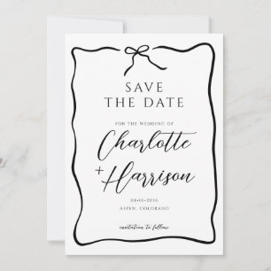 Whimsical Script Bow Ribbon Doodle Wedding Save The Date