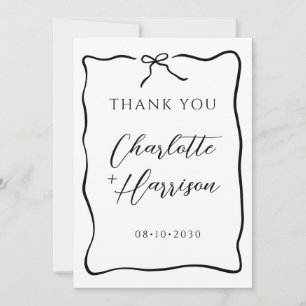Whimsical Script Bow Ribbon Doodle Wedding Thank You Card
