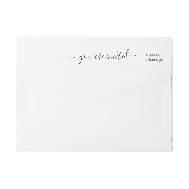 Whimsical Script Calligraphy Wedding Invitation Wrap Around Label (Back)