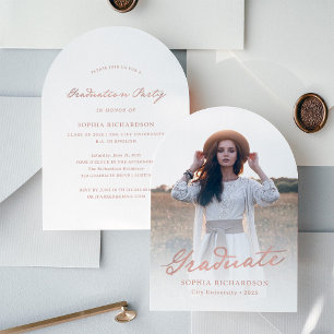 Whimsical Script   Chic Photo Graduation Party Invitation