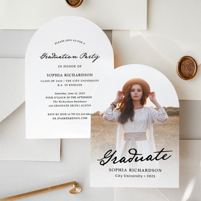 Whimsical Script | Chic Photo Graduation Party Invitation (Creator Uploaded)