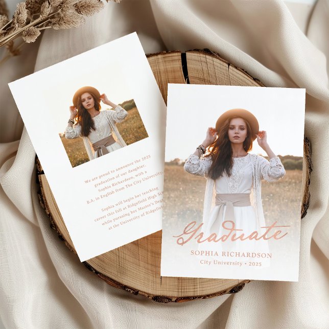 Whimsical Script | Chic Two Photo Graduation Announcement (Creator Uploaded)