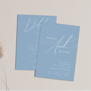Whimsical Script Dusty Blue All In One Wedding Invitation