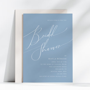 Whimsical Script   Dusty Blue Bridal Shower Invitation