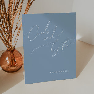 Whimsical Script Dusty Blue Cards and Gifts Pedestal Sign