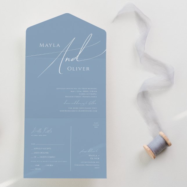 Whimsical Script | Dusty Blue Casual Seal and Send All In One Invitation (Creator Uploaded)