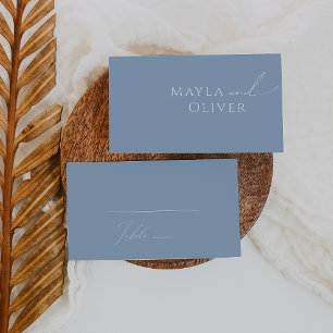 Whimsical Script   Dusty Blue Flat Wedding Place Card