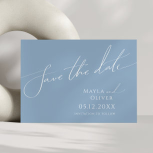 Whimsical Script Dusty Blue Horizontal Save The Date