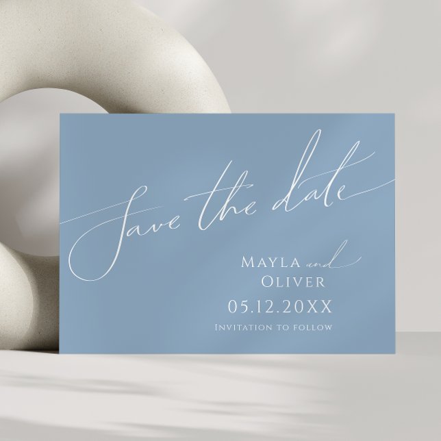 Whimsical Script | Dusty Blue Horizontal Save The Date (Creator Uploaded)