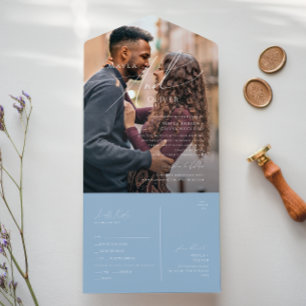 Whimsical Script Dusty Blue Photo Seal and Send All In One Invitation