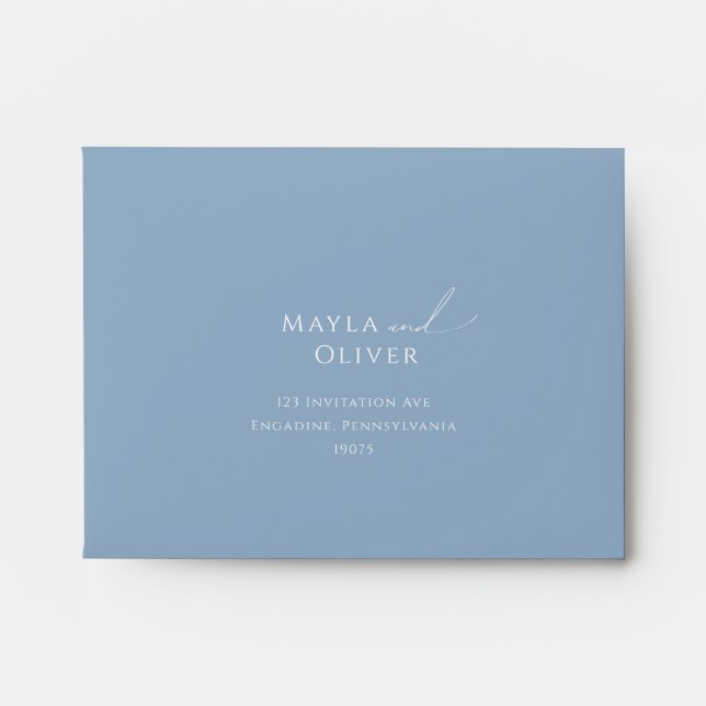 Whimsical Script | Dusty Blue Self Addressed RSVP Envelope (Front)