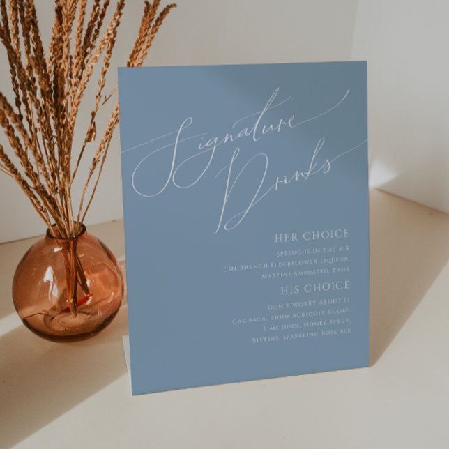 Whimsical Script | Dusty Blue Signature Drinks Pedestal Sign (Creator Uploaded)