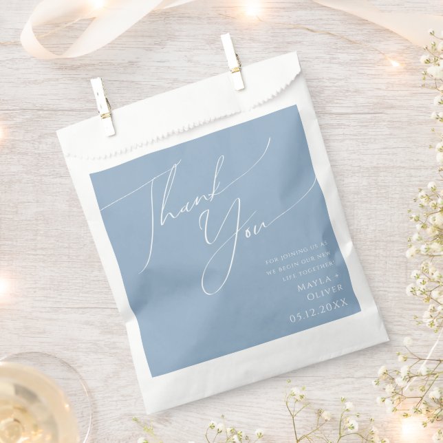 Whimsical Script | Dusty Blue Thank You Favour Bag (Clipped)