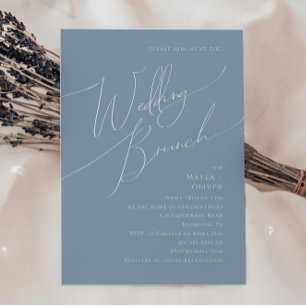 Whimsical Script Dusty Blue Wedding Brunch Invitation