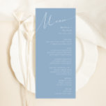 Whimsical Script | Dusty Blue Wedding Dinner Menu<br><div class="desc">Introducing our stunning whimsical script | dusty blue wedding dinner menu perfect for your simple modern boho spring celebration. Our elegant design includes a vibrant bright, pastel colour palette with a vintage chic calligraphy script. Whether you prefer a minimalist or classic style, our unique editable product offers luxury and elegance,...</div>