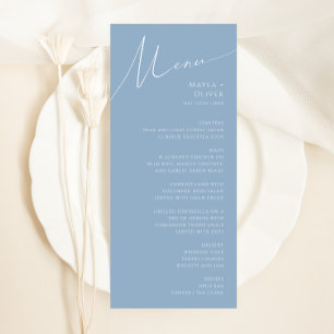Whimsical Script Dusty Blue Wedding Dinner Menu