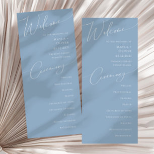 Whimsical Script Dusty Blue Wedding Program Programme