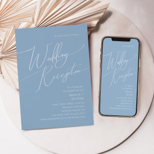 Whimsical Script Dusty Blue Wedding Reception Invitation