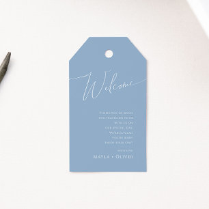 Whimsical Script   Dusty Blue Wedding Welcome Gift Tags