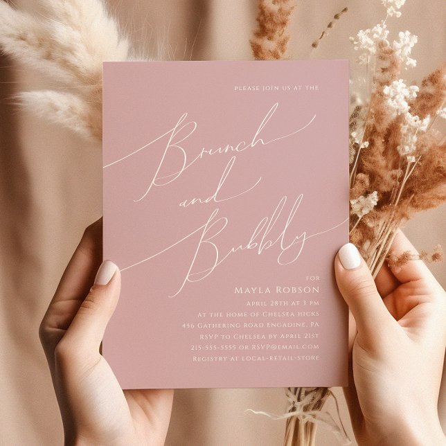 Whimsical Script | Dusty Rose Brunch and Bubbly Invitation (Creator Uploaded)