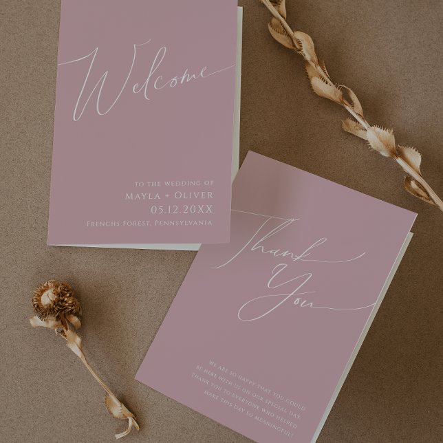 Whimsical Script | Dusty Rose Folded Wedding Programme (Creator Uploaded)