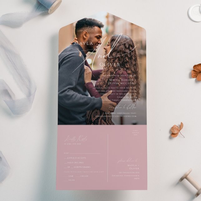 Whimsical Script | Dusty Rose Photo Seal and Send All In One Invitation (Creator Uploaded)