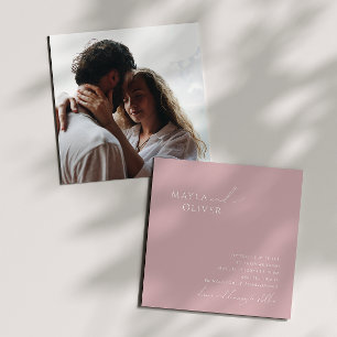 Whimsical Script Dusty Rose Photo Square Wedding Invitation