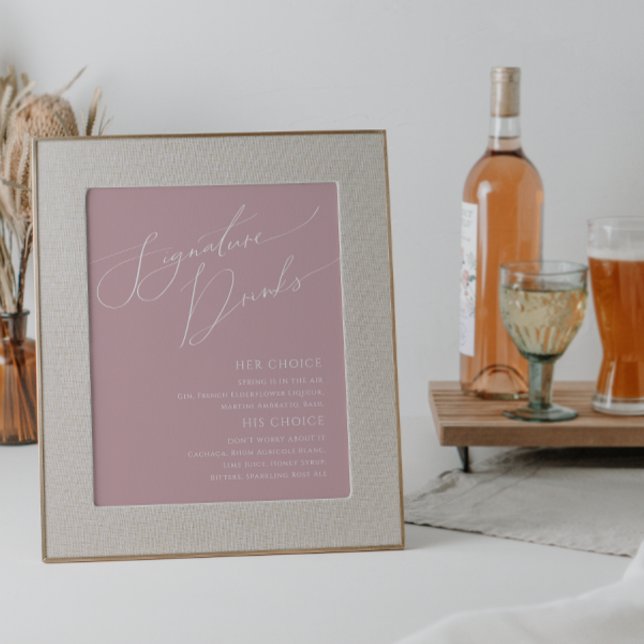 Whimsical Script Dusty Rose Signature Drinks Sign (Creator Uploaded)