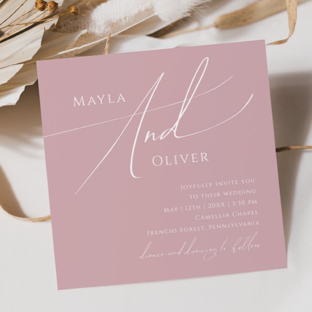 Whimsical Script | Dusty Rose Square Wedding Invitation (Creator Uploaded)