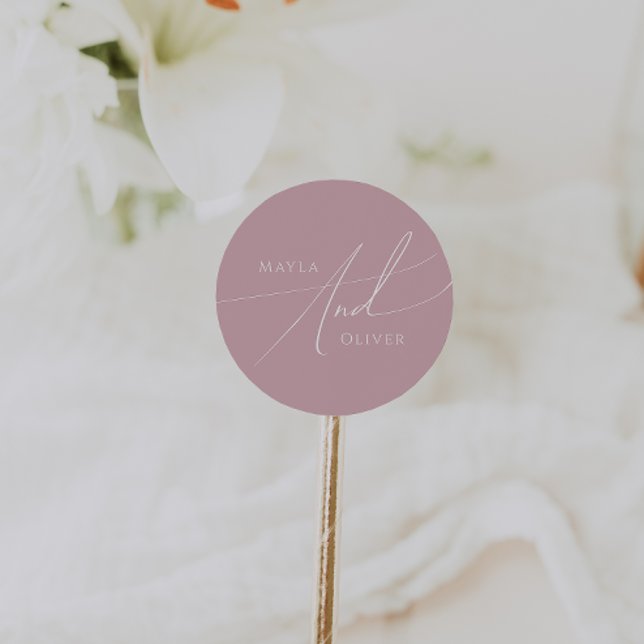 Whimsical Script | Dusty Rose Wedding Classic Round Sticker (Creator Uploaded)