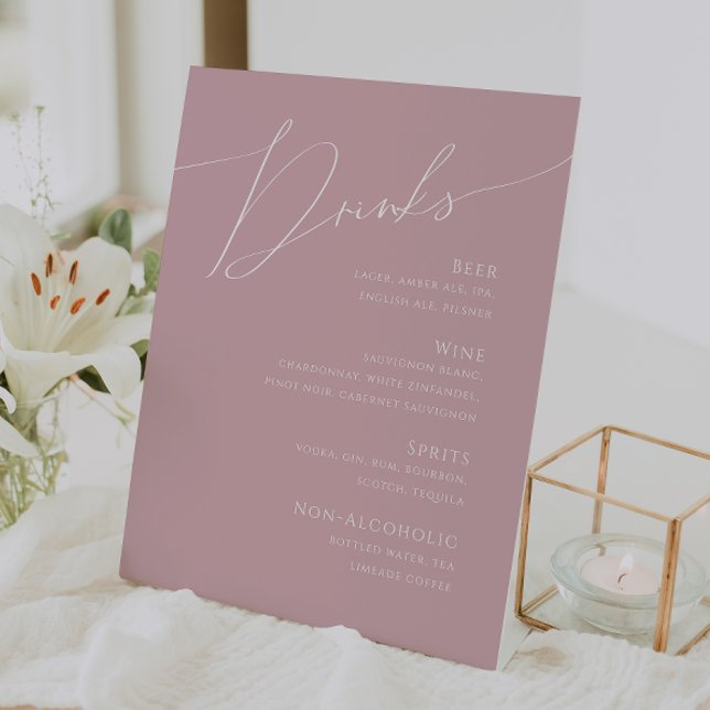 Whimsical Script | Dusty Rose Wedding Drinks Menu Pedestal Sign (Creator Uploaded)